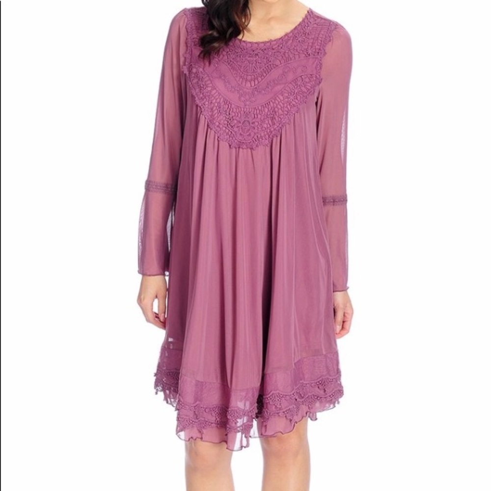 Crochet and Mesh Long Sleeve Baby Doll Dress